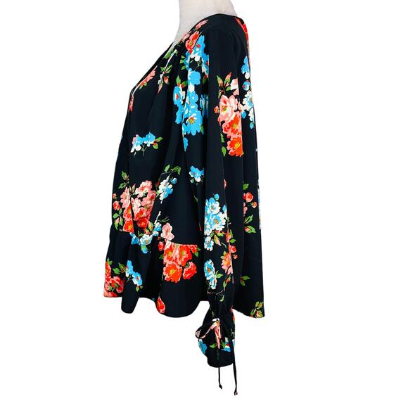ASOS Blouse Top Size 18 Black Floral Bell Sleeves V-Neck Peplum - Picture 9 of 9